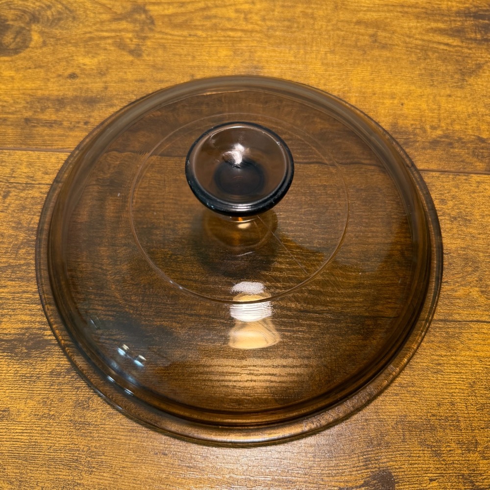Vtg Pyrex Visions Amber Glass Replacement Lid V-25-C B 14 Round Brown 8.5" Retro